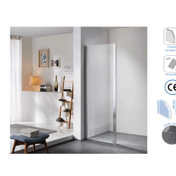 Parete Doccia Fissa Square-Gold H195 Cromato-Trasparente vsrie misure  Mixtech